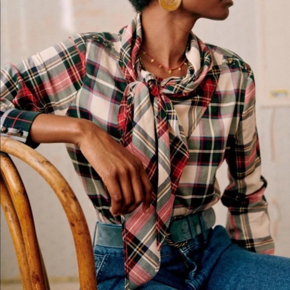 Sezane Multicolor Plaid Blouse